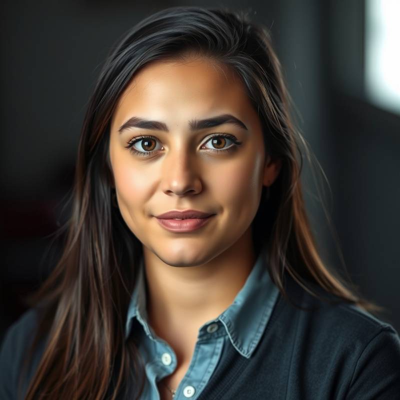 Retrato de Sofía Martínez, Editora de Video Senior de Élite Visual, mostrando una expresión concentrada.